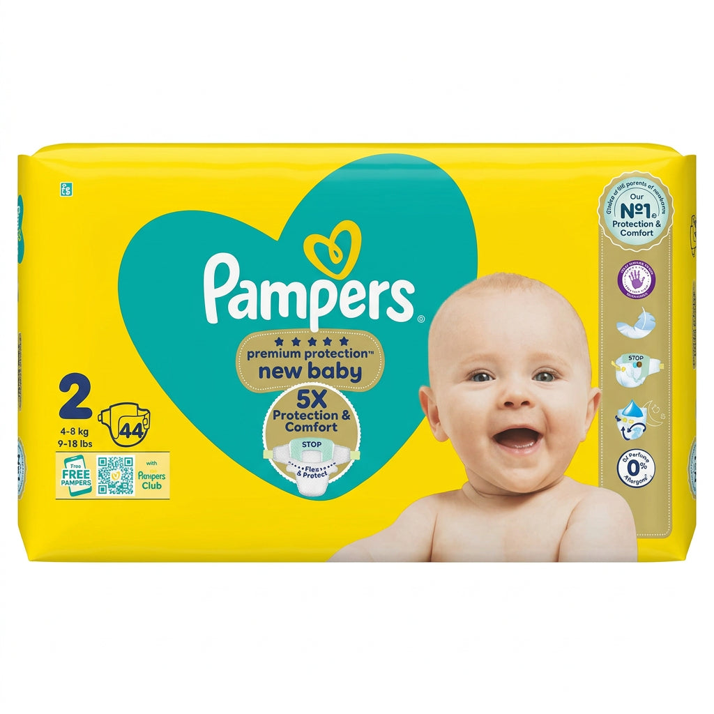 Pampers Premium Protection New Baby Nappies – Size 2, 44 Pack (4–8 kg)