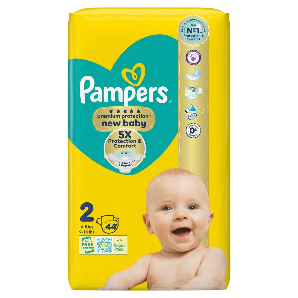 Pampers Premium Protection New Baby Nappies – Size 2, 44 Pack (4–8 kg)