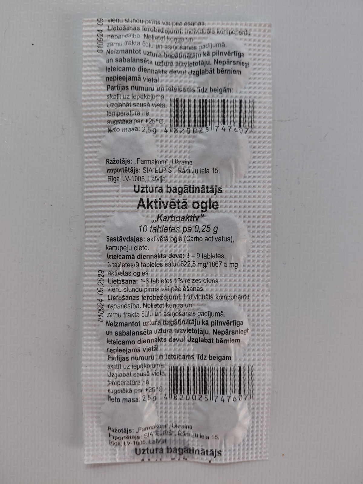 Activated Charcoal 250mg - 10 Tablets