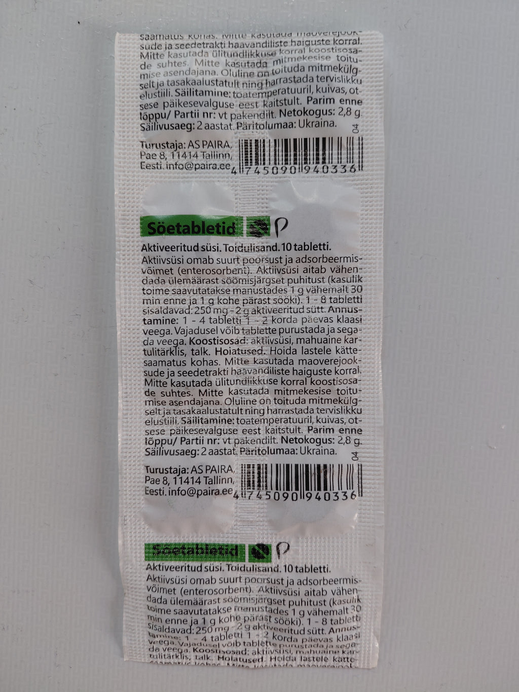 Activated Charcoal 250mg - 10 Tablets