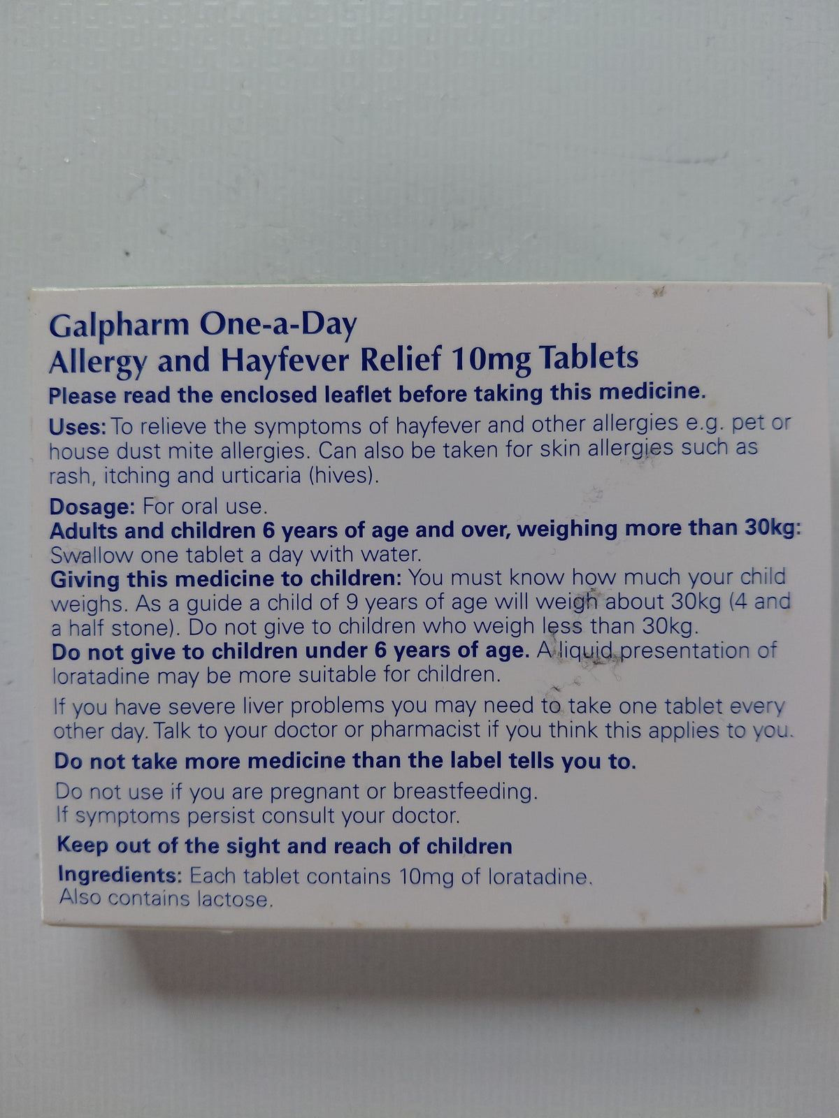 Galpharm One-a-Day Allergy and Hayfever Relief – Loratadine 10 mg, 14 Tablets