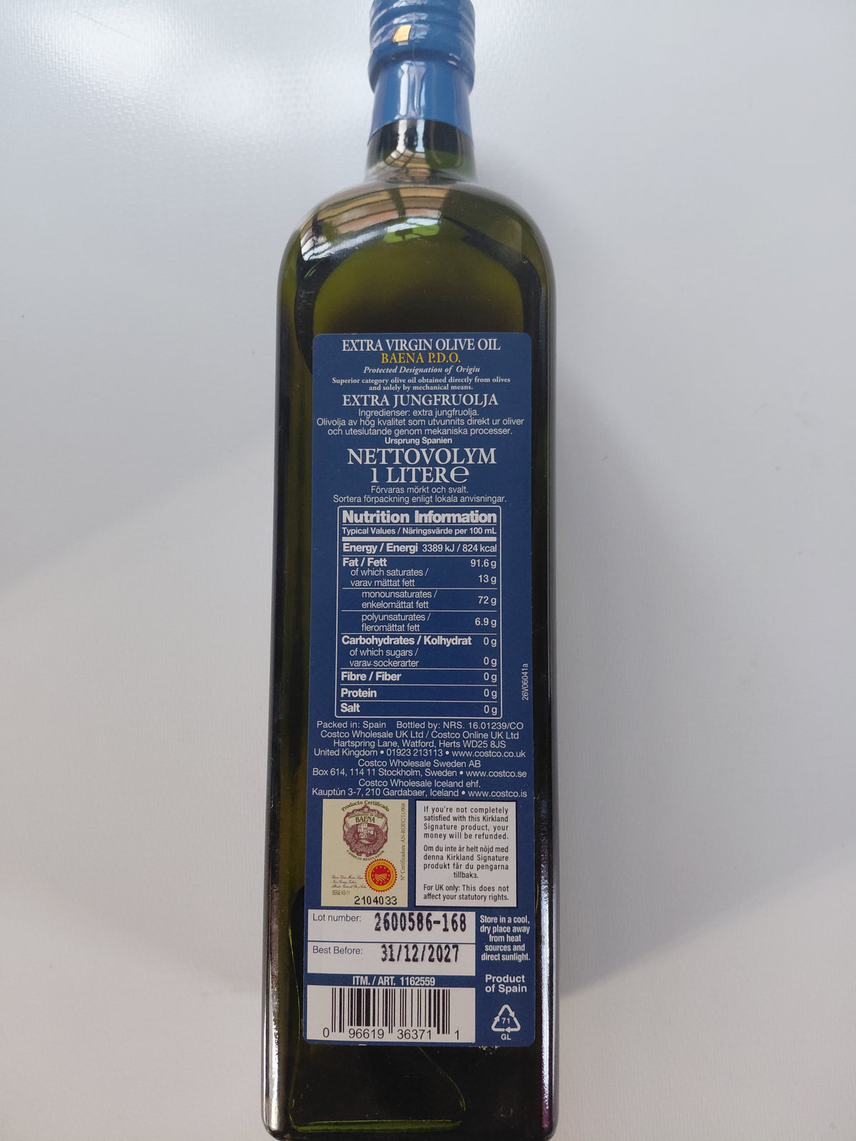 Kirkland Signature Extra Virgin Olive Oil Baena P.D.O. 1L