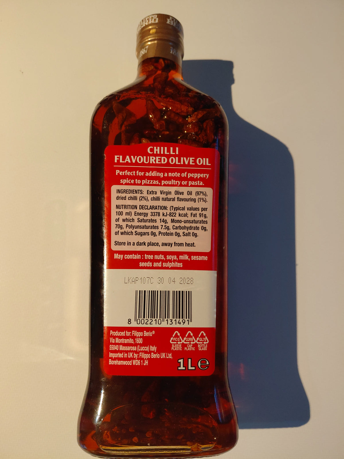 Filippo Berio Chilli Flavoured Olive Oil 1L
